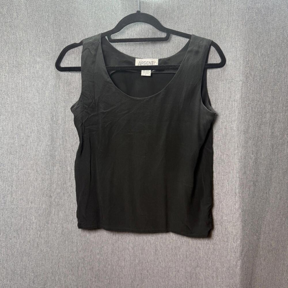 Vintage Argenti Petites Women's 100% Silk Tank‎ Black